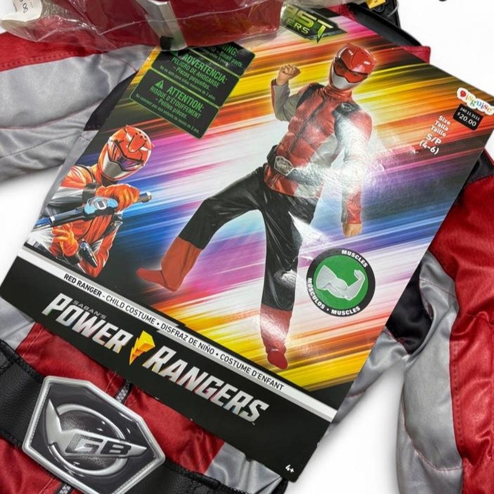 Red Ranger Costume Beast Morphers Power Rangers Muscle Set with helmet Size 4-6 - Picture 5 of 8